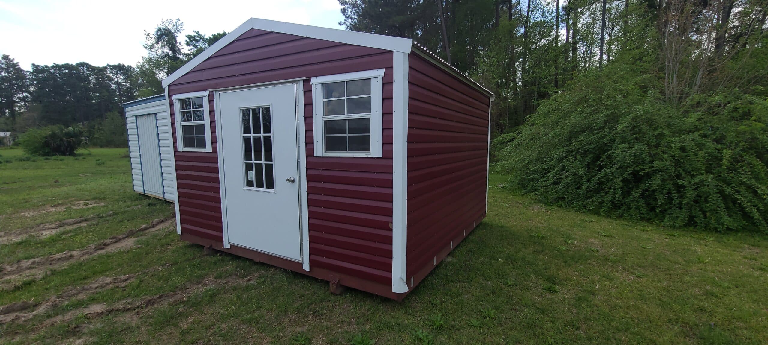 Burgandy White 12×12 Portable Building — thumbnail 2